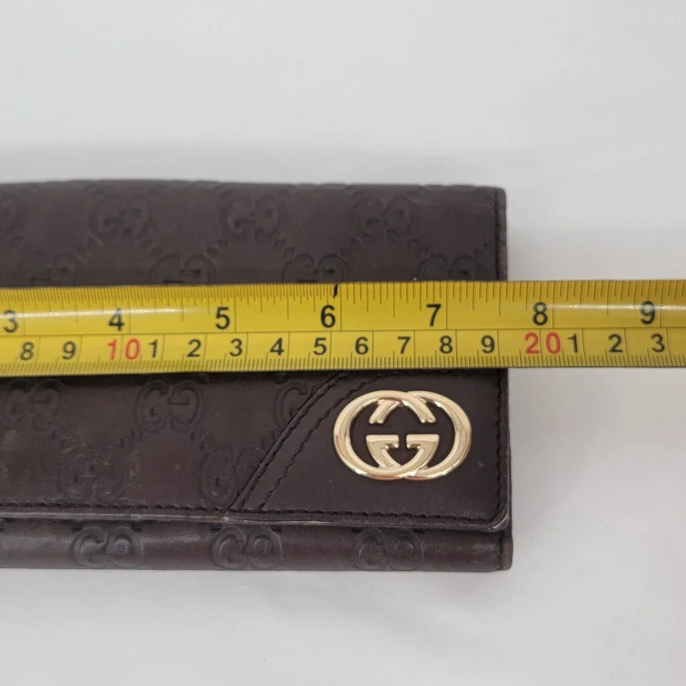 AuthenticGucci Guccissima Leather Long Wallet Brown GG Monogram Gold Logo